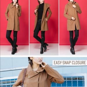Betabrand XL Women’s Long Hooded Camel All-Day Coat